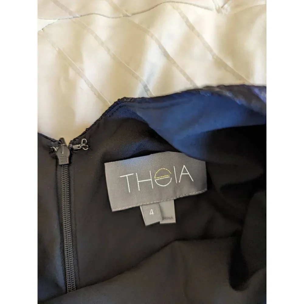 Theia ruffle sleeve cloque dress blue and gold knee length cocktail dress nwt sz - Picture 5 of 7